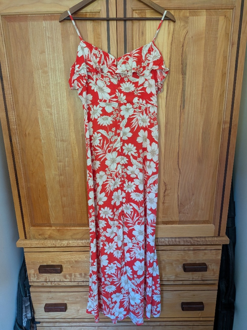 Red Floral Midi Dress